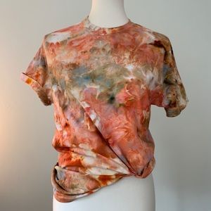 Orange & Green Tie Dyed T-Shirt Size Medium Unisex